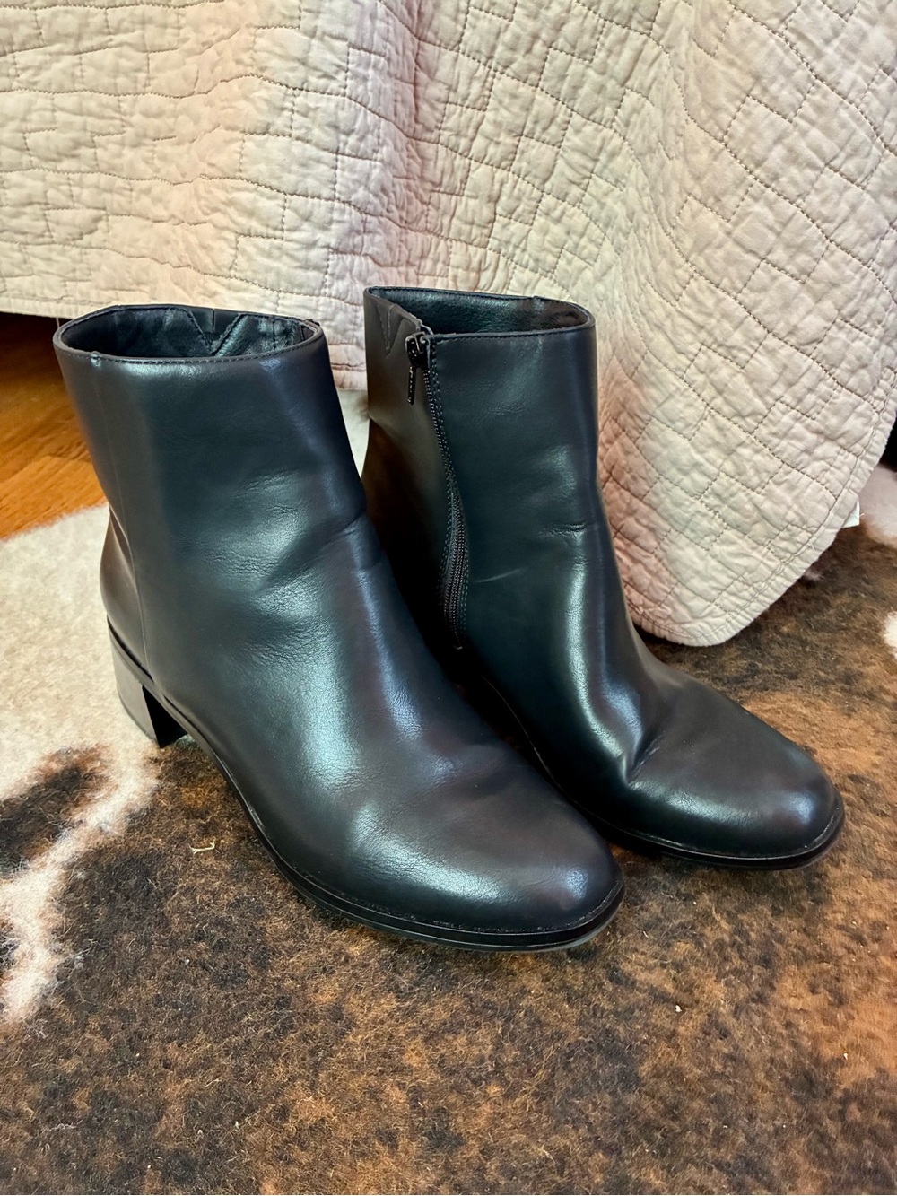 Women's Black Leather Ankle Boots - Classic Side-Zip